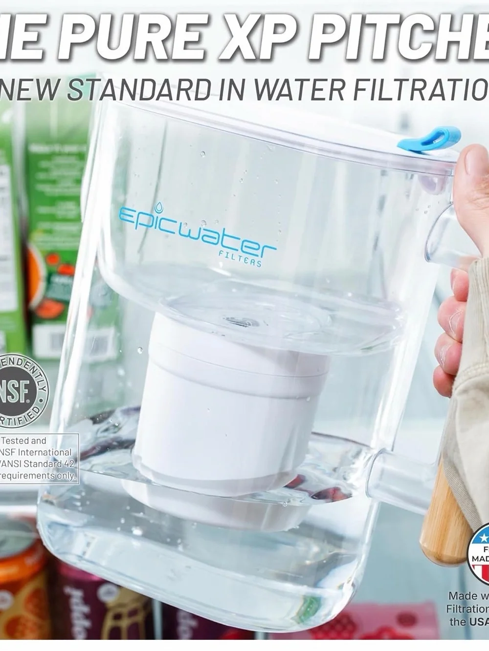 Epic Water Filters Pitcher - Clear with White Filter bamboo handle (Demo model)